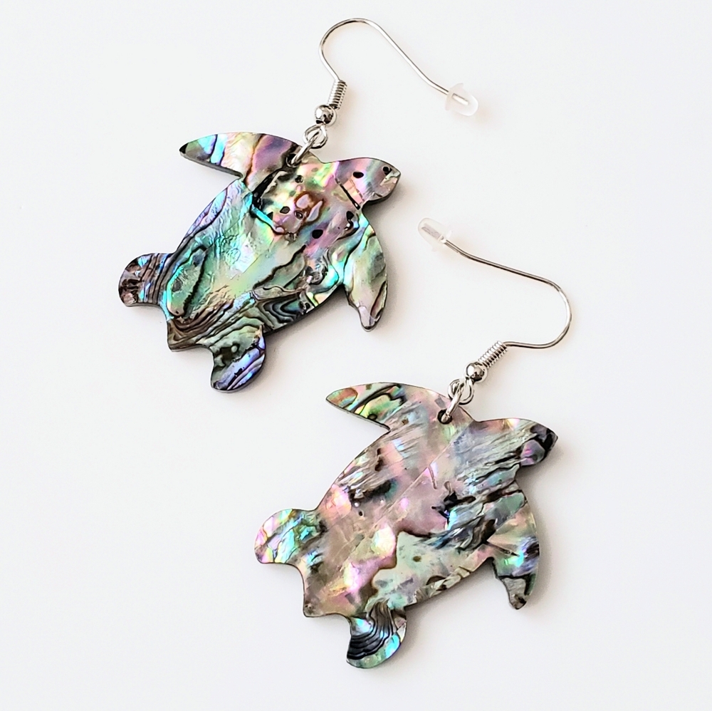 Natural abalone shell turtle earrings